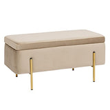 Baroni Home Home Coffre Pliant, Banc de Rangement, Pouf Repose-Pieds Velours Couleur Mesures 80X40X40 cm, Taupe