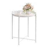 NOGRAX Tables Table d'appoint Ronde en métal for extérieur, Petit canapé d'appoint en métal, Pliable, antirouille et étanche, Plateau Amovible for Salon, Chambre à Coucher, Balcon, Bureau, Blanc