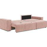 HOMIFAB Canapé d'angle Convertible réversible 4 Places avec Coffre de Rangement en Velours Fines côtes Rose pâle - Livia New