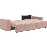HOMIFAB Canapé d'angle Convertible réversible 4 Places avec Coffre de Rangement en Velours Fines côtes Rose pâle - Livia New