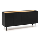 Tousmesmeubles Distributeur Teulat - Buffet 4 Portes 3 tiroirs Noir/Chêne - MELYS - L 165 x l 40 x H 78 - Neuf