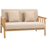 HOMCOM Canapé à 2 Places Fauteuil Salon Moderne et Scandinave Style Naturel en Bois et Tissu - dim. 123L x 69l x 74H cm - Beige
