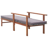 vidaXL Bois d'Acacia Chaise Longue et Coussin Jardin Bain de Soleil de Patio Transat de Terrasse Extérieur Piscine Résine Tressée Gris