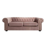 Tousmesmeubles Canapé 3 Places Chesterfield Velours Rose - Audrey - L 213 x l 95 x H 75 - Neuf
