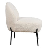 Happy Garden Chaise HELMI, Fauteuil d'appoint, Tissu Bouclette écru, Effet Peau de Mouton, piétement en métal