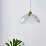 HJXDtech Luminaire Suspension Dôme en Verre Transparent Vintage Industrielle avec Base E27 en Laiton Cuivre Lustre Loft Lampe suspendue au plafond (25cm)