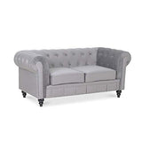 INTENSEDECO Canapé Chesterfield Velours 2 Places Altesse Argent