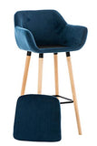 Tabouret De Bar Grant En Velours I Chaise Haute De Bar Et De Cuisine I Assise Et Dossier Rembourrés I Empiétement En Bois I, Couleur:bleu
