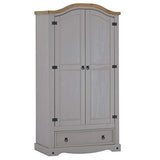 IDIMEX Armoire Ramon penderie pour vêtements en pin Massif Gris et Brun avec 2 Portes et 1 tiroir, Meuble de Chambre Style Mexicain en Bois dim 100 x 190 x 51 cm