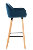 Tabouret De Bar Grant En Velours I Chaise Haute De Bar Et De Cuisine I Assise Et Dossier Rembourrés I Empiétement En Bois I, Couleur:bleu