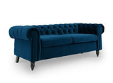 Deco In Paris Canapé Chesterfield 3 Places en Velours Bleu Winston