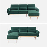 - Canapé d'angle Convertible. réversible 3 Places. Velours Vert Anglais. Pieds Fins Or Rose