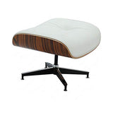 Chaise longue mi-siècle et pouf - Version plus grande - En cuir de fleur - Chaise moderne moderne - En bois massif - Mise à niveau 1 - Noyer crème