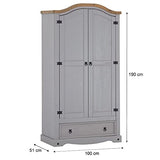 IDIMEX Armoire Ramon penderie pour vêtements en pin Massif Gris et Brun avec 2 Portes et 1 tiroir, Meuble de Chambre Style Mexicain en Bois dim 100 x 190 x 51 cm