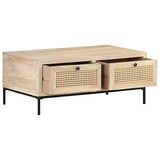 Keyur Table Basse, Table d'Appoint Table d'Appoint Table de Cocktail Table de Centre Table de Canapé Table à Thé Table Basse 90x50x37 cm Bois de Manguier Massif et Cannage Naturel