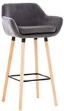 Tabouret De Bar Grant En Velours I Chaise Haute De Bar Et De Cuisine I Assise Et Dossier Rembourrés I Empiétement En Bois I, Couleur:gris