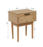 BAÏTA - Table de Chevet Amana Effet chêne et cannage rotin 40cm