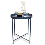Day – USEFUL EVERYDAY Table d'appoint, table de salon, support pour fleurs, table en métal revêtu par pulvérisation, design scandinave, bleu nuit, Ø38 H50 cm, utilisation polyvalente