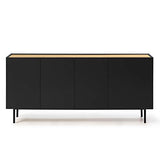 Tousmesmeubles Distributeur Teulat - Buffet 4 Portes 3 tiroirs Noir/Chêne - MELYS - L 165 x l 40 x H 78 - Neuf