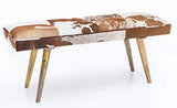 FineBuy Bois Massif Banc Tissu 120 x 52 x 40 cm Style rétro | Rembourré Banc | Banc en Fourrure Salle à Manger Brun | Petit Banquette de lit Tissu Banc avec de la Fourrure