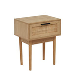 BAÏTA - Table de Chevet Amana Effet chêne et cannage rotin 40cm