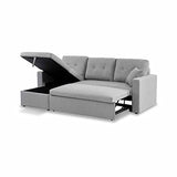 Alice's Home - Canapé d'angle Convertible en Tissu Gris Clair - IDA - 3 Places. Fauteuil d'angle réversible Coffre Rangement lit modulable. 2 Coussins Inclus.