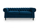 Deco In Paris Canapé Chesterfield 3 Places en Velours Bleu Winston