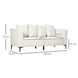 HOMCOM Canapé 3 Places de Style Moderne avec 4 Coussins, Base en Acier Noir, revêtement en Tissu Effet Lin de Couleur crème