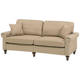 Beliani Canapé Fixe 3 Places Tapissé en Tissu Beige avec Clous Décoratifs pour Salon au Style Moderne