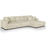HOMIFAB Canapé d'angle Droit Convertible 5 Places en Velours côtelé Beige avec Coffre de Rangement - Collection Robin