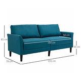 HOMCOM Canapé 3 Places Style Contemporain assises Larges Profondes accoudoirs courbés piètement effilé Bois hévéa Noir Polyester Bleu Canard