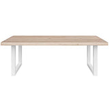 COMIFORT Table à Manger - Meuble de Salon Bureau Bureau Robuste et Moderne en Chêne Massif Blanchi avec Côté Ondulé, Pieds en Acier Blanc en U (220x100 cm)