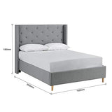 DecoInParis Lit Double en Tissu capitonné Margot (Gris, 160_x_200_cm)