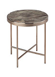 ASPECT - Table Basse Ronde Fino en métal de Couleur Or Rose et Verre à l'aspect de marbre Brun - 42,5 x 42,5 x 46 cm