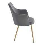 DORAFAIR Fauteuil en Tissu Velours Rétro, Fauteuil rembourré pour Salle à Manger Salon Mobilier Moderne de Bureau,Velours avec Pattes en Métal en Finition Spray Gold,Gris