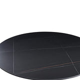 Casa Vital Table à manger Interlanta, noir, 90 x 90 x 75 cm, rond, plateau en pierre frittée, motif marbre noir, pied colonne en métal, plateau de base large et stable