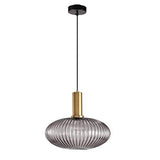 HJXDtech - Suspension Luminaire Industrielle Vintage en Verre Nervuré,Plafonnier avec fini en laiton poli Lustre,Suspension Lampe de Salle à Manger Cuisine Salon Chambre (Gris, 30CM)