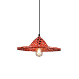 Lampe à Suspension de Style Chinois Chapeau de Paille Rouge Abat-Jour Lampe à Suspension en Bambou Tissage en Osier E27 Lustre Tissé à La Main Lampe Suspendue Au Plafond avec Cordon Réglable pour Sall