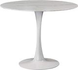 Meridian Furniture Holly Collection Modern | Table de salle à manger ronde contemporaine avec plateau en imitation marbre 91,4 cm de large, base en métal blanc