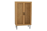 Moebilia Highboard, MDF avec placage Paulownia, rotin Avant, métal revêtu par pulvérisation, Naturel, Pieds Noirs, Normal