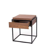 Marque Amazon - Rivet - Table d'appoint à 1 tiroir, en noyer et à structure en métal noir, 43 x 43 x 52 cm