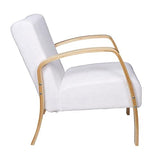 AltoBuy KAUPA - Fauteuil en Tissu Bouclettes Blanc Accoudoirs Bois