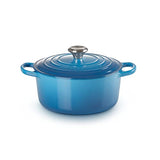 Le Creuset, Cocotte Signature en Fonte Émaillée avec Couvercle, Ø 28 cm, Ronde, Compatible avec Toutes Sources de Chaleur (Induction Incluse), Capacité : 6.7 L, 6.125 kg, Bleu Marseille