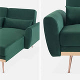- Canapé d'angle Convertible. réversible 3 Places. Velours Vert Anglais. Pieds Fins Or Rose