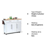 GOPLUS Desserte Îlot de Cuisine Desserte à roulettes Chariot de Cuisine en Bois avec 2 Placards Étagère 2 Niveaux Réglables et 2 Tiroirs, Porte-Serviettes, 122 x 46 x 92,3 CM, Blanc
