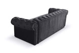MEUBLES Canapé en lit Convertible Chesterfield 3 Places Relax Droit - en Tissu (Velours), Pieds en Bois - Salon & séjour - Avia (Bleu Marine)