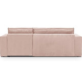 HOMIFAB Canapé d'angle Convertible réversible 4 Places avec Coffre de Rangement en Velours Fines côtes Rose pâle - Livia New