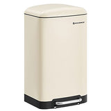 SONGMICS Poubelle 30L, avec pédale en Acier, Seau intérieur et Couvercle, poignée, Fermeture discrète, hermétique, pour Cuisine, Salon, Blanc Cassée LTB001A01