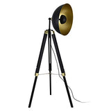 Lampadaire Lampe à Pied Trépied Métal Bois Noir Cuivre 1 x E27 148 cm