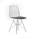 mina concept Chaise 30-1 en fil de fer chromé argenté – 45 cm d'assise, 81 cm de hauteur avec dossier – Coussin de siège noir